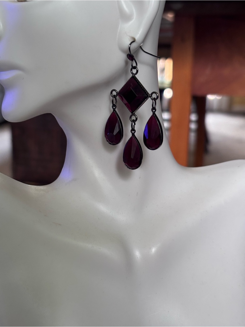 3/$20 Dark Red Bead Chandelier Earrings